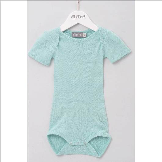 Alkena Seidenbody Baby - Bourretteseide aqua kurzarm – jetzt kaufen