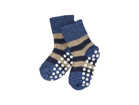 Hirsch Natur Ringelsocke - tweedmarine/brown mit Stopp – jetzt kaufen