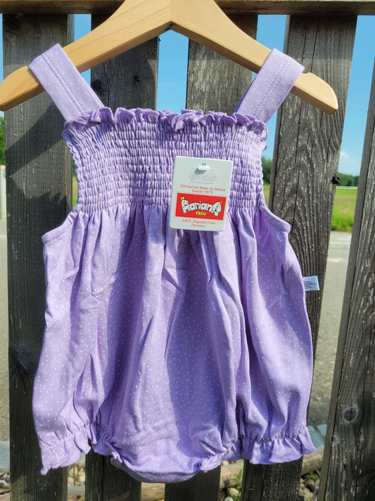 Paola Maria Strampler kurzarm gerafft - lila  gepunkte – jetzt kaufen